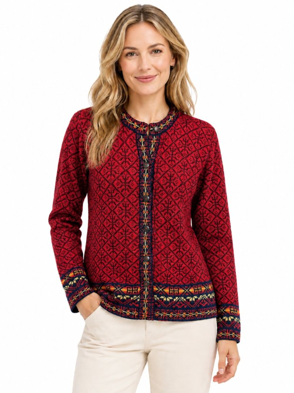 L.A.M. Bolivia Womens 100% Alpaca Cardigan Sweater Red Long Sleeve Size 38, S/M